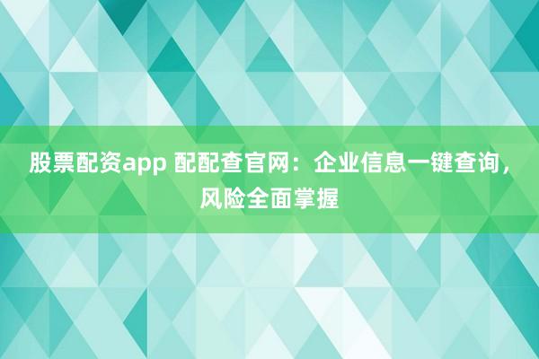 股票配资app 配配查官网：企业信息一键查询，风险全面掌握