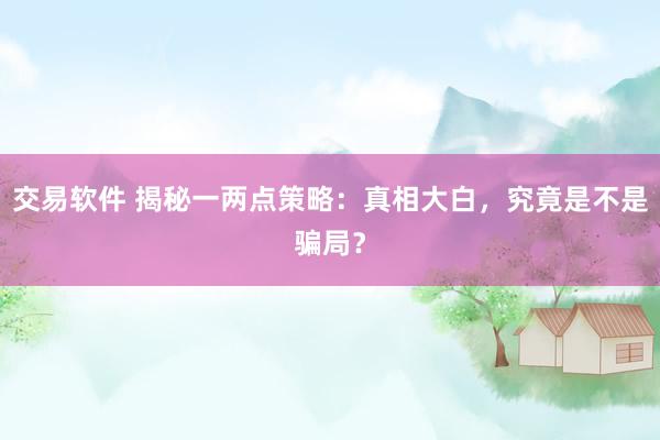 交易软件 揭秘一两点策略：真相大白，究竟是不是骗局？