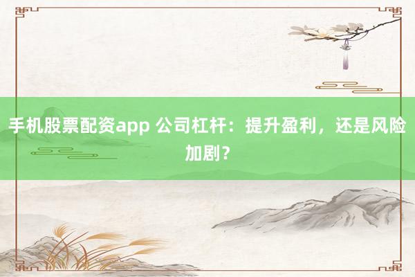 手机股票配资app 公司杠杆：提升盈利，还是风险加剧？