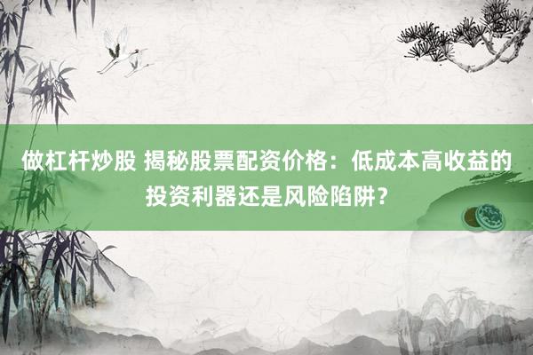 做杠杆炒股 揭秘股票配资价格：低成本高收益的投资利器还是风险陷阱？
