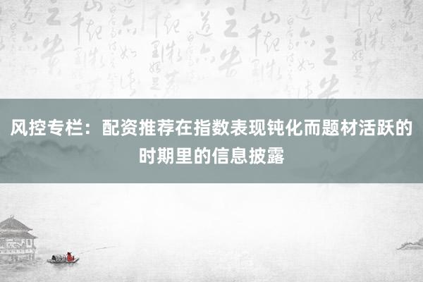 风控专栏：配资推荐在指数表现钝化而题材活跃的时期里的信息披露