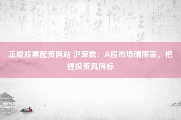 正规股票配资网站 沪深数：A股市场晴雨表，把握投资风向标