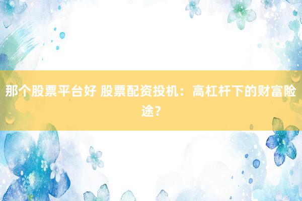 那个股票平台好 股票配资投机：高杠杆下的财富险途？