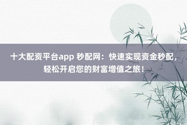 十大配资平台app 秒配网：快速实现资金秒配，轻松开启您的财富增值之旅！