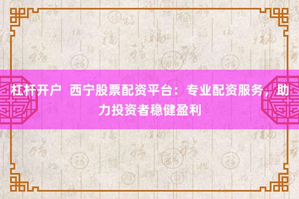 杠杆开户  西宁股票配资平台：专业配资服务，助力投资者稳健盈利